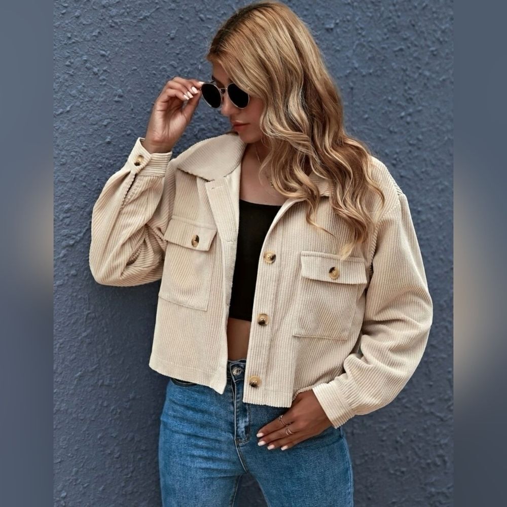 Plain Button Front Crop Jacket